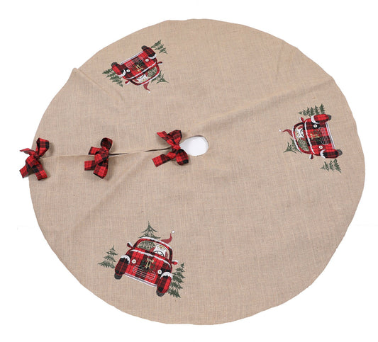 Santa Claus Riding On Car Christmas Tree Skirt 56 Inch Round,